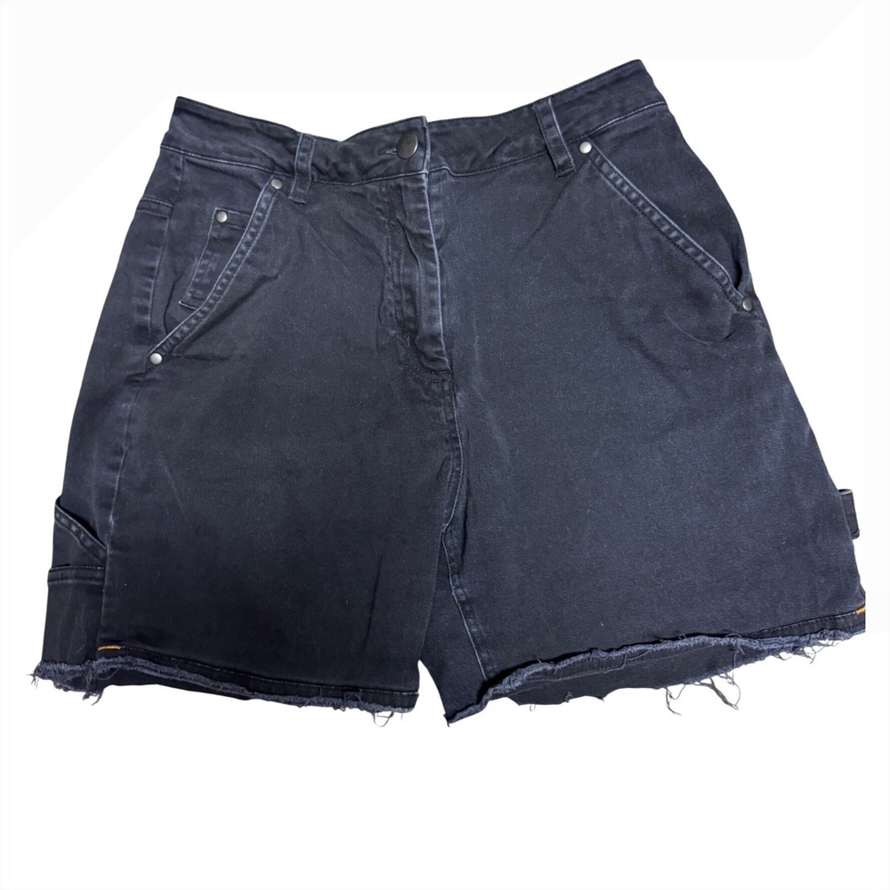 Wildfang Essential Work Pant Shorts Black Denim Buckle Back Carpenter Small